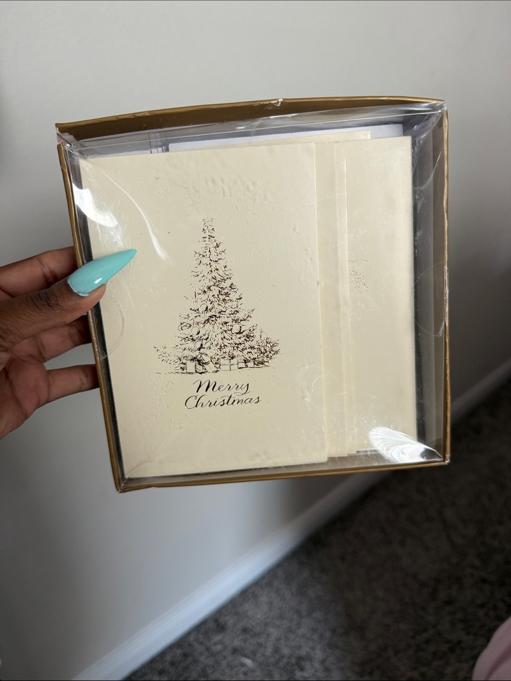 Gold Holiday Card Box — 'Merry Christmas Tree' & 2 boxes of Thank You cards